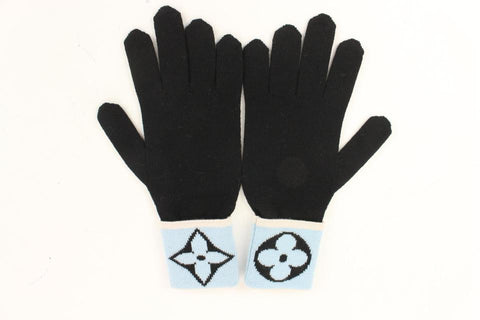 Louis Vuitton Baby Blue x Black Fleur Logo Gloves 49LZ414S