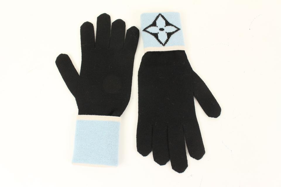 Louis Vuitton Baby Blue x Black Fleur Logo Gloves 49lz414s