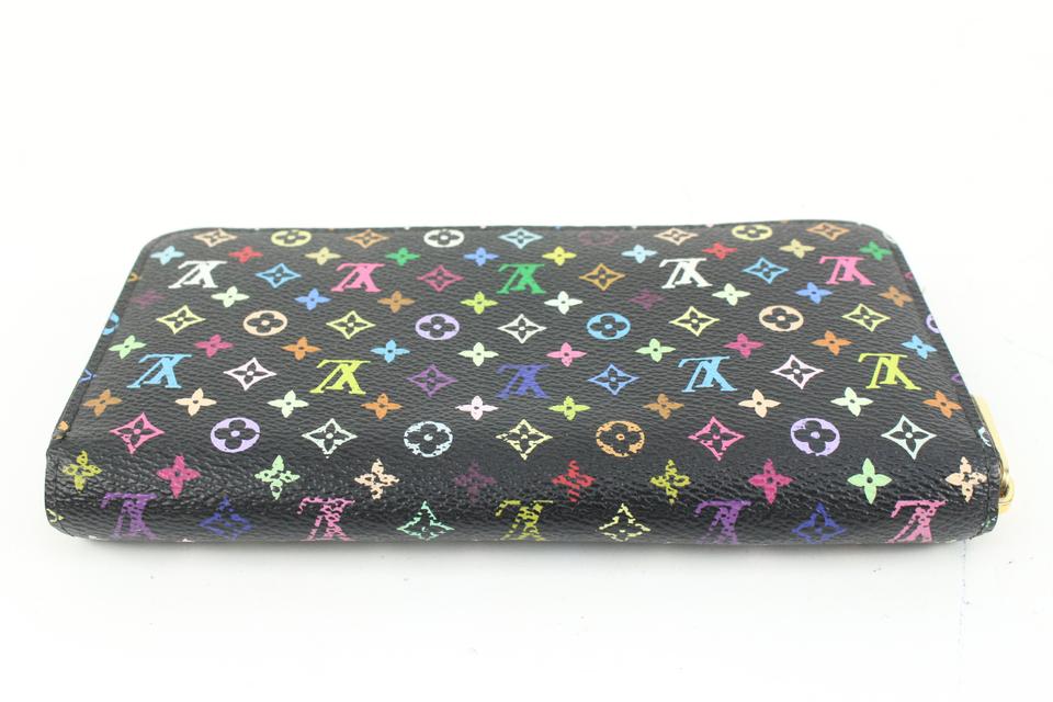 Louis Vuitton Black Monogram Multicolor Litchi Long Zippy Wallet Zip Around 20lz420s