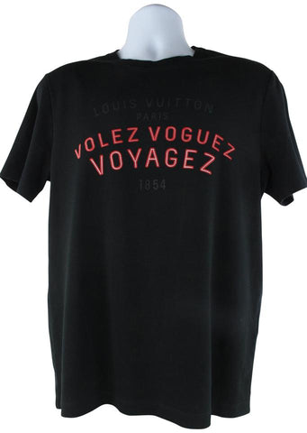 Louis Vuitton Men's Large Black x Red Volez Voguez Voyagez T-Shirt Tee 1116lv35