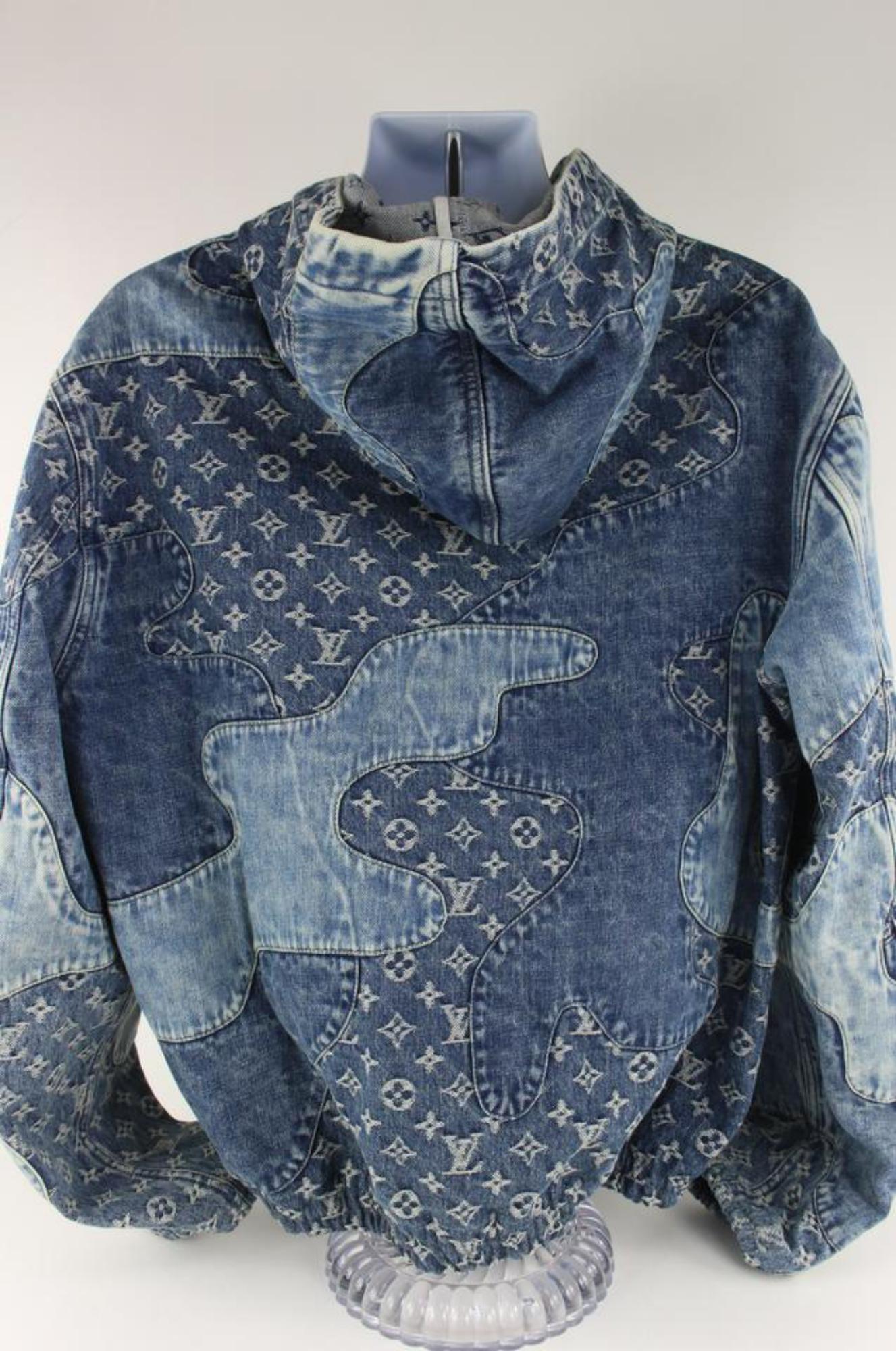 Louis Vuitton Mens 52 Monogram Patchwork Denim Hoodie Zip Jacket 3L02 –  Bagriculture