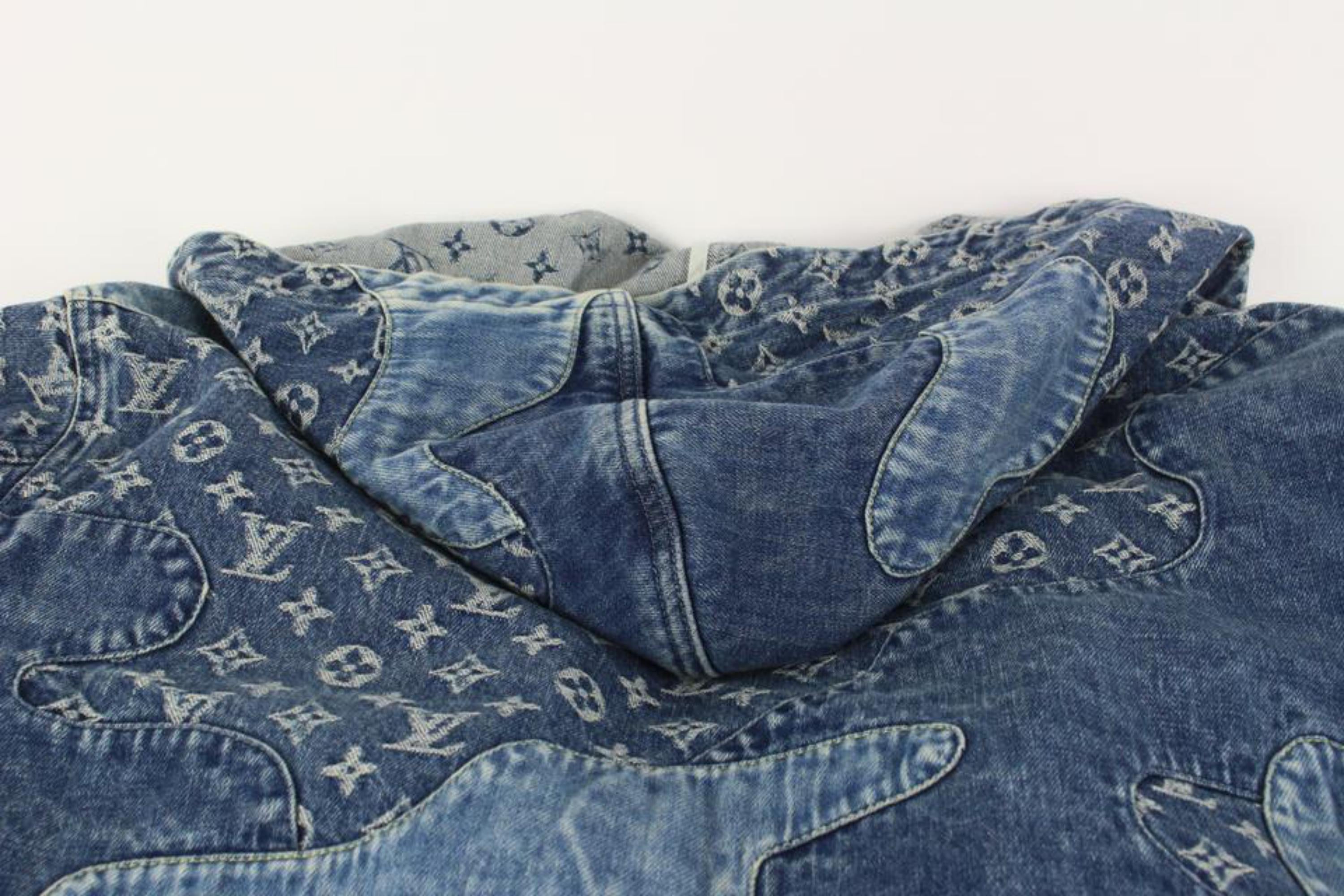 Louis Vuitton Men's 52 Monogram Patchwork Denim Hoodie Zip Jacket