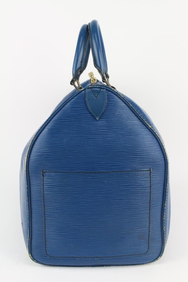 Authentic Louis Vuitton Epi Keepall 45 Travel Boston Bag Blue