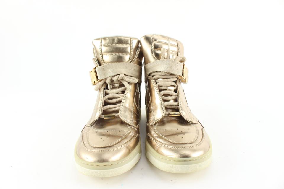 Pre-owned Louis Vuitton Gold Lurex Fabric And Leather Aftergame Sneakers  Size 37