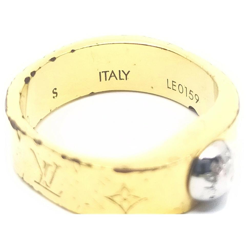 Louis Vuitton Gold Tone Monogram LV Nanogram Ring S 861982