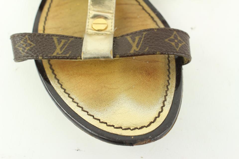 Louis Vuitton Size 36 Gold Leatherx Monogram Be Happy Flat Gladiator S –  Bagriculture