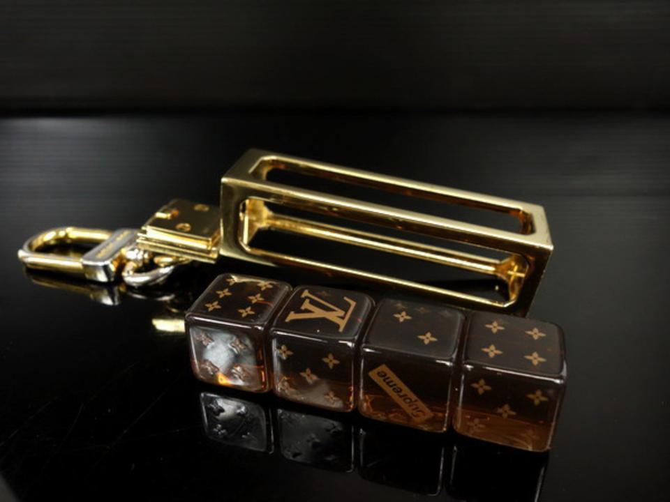 Louis Vuitton Supreme Key Chain Gold Tone Metal Brown Leather