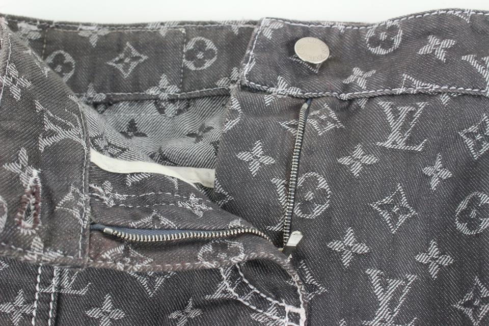 Louis Vuitton Sz 2 Grey Denim Monogram Cropped Jeans Capri Pants
