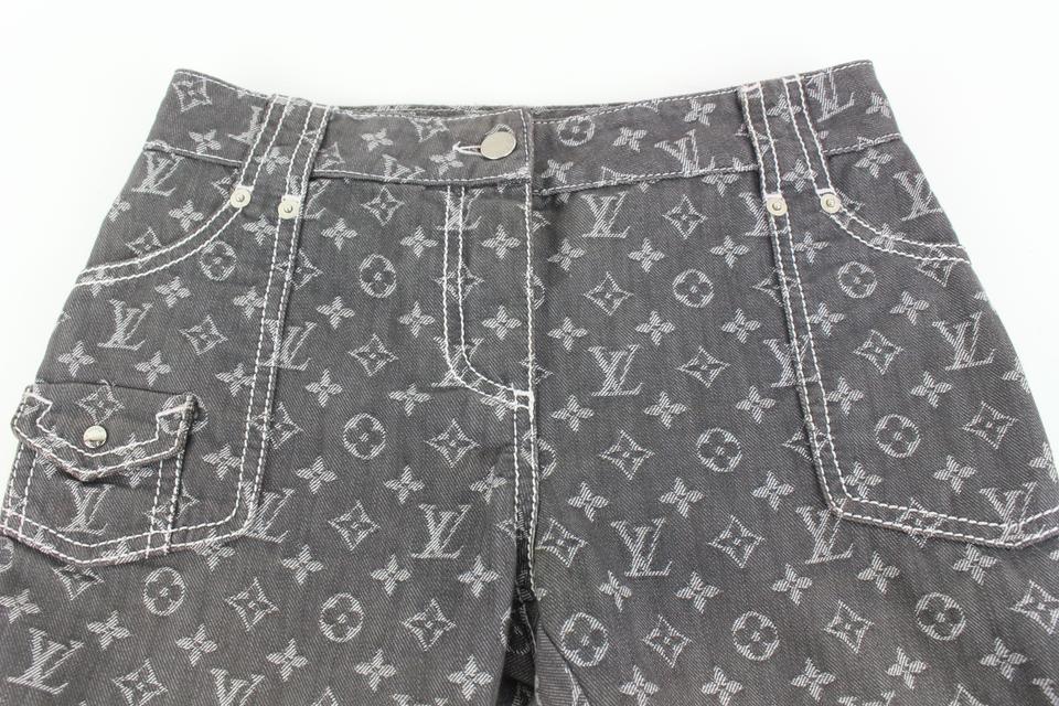 Louis Vuitton Sz 2 Grey Denim Monogram Cropped Jeans Capri Pants Upcycle