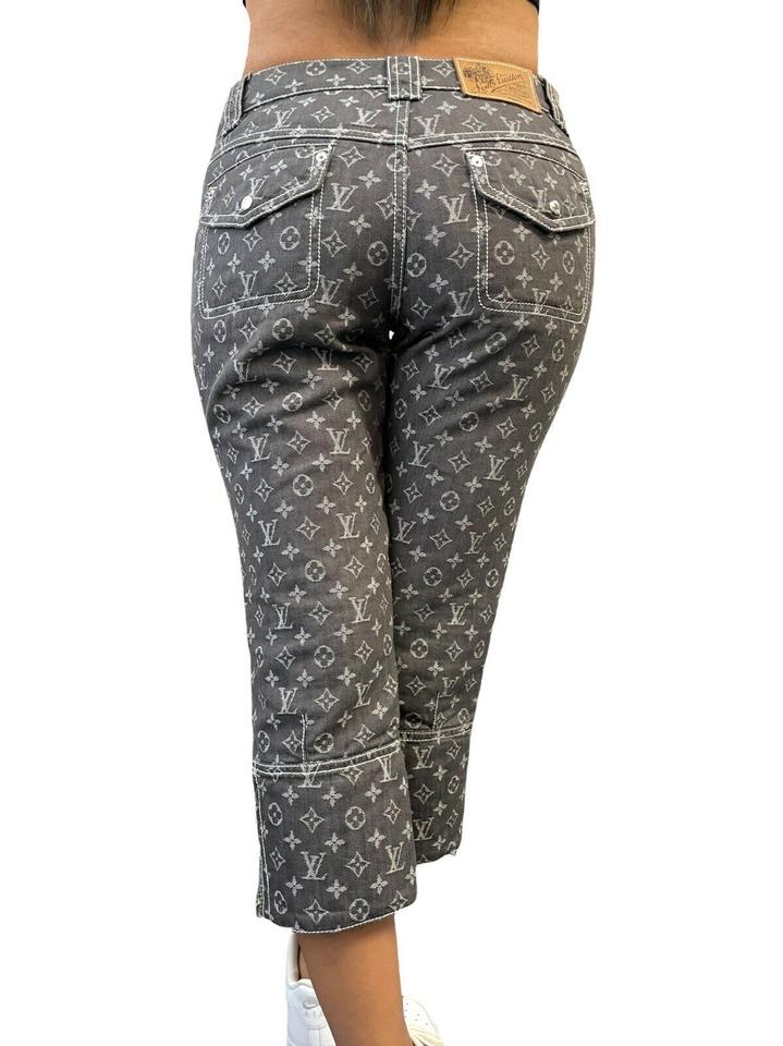 Louis Vuitton Monogram Shibori Printed Denim Regular Pants Metal Grey. Size 36