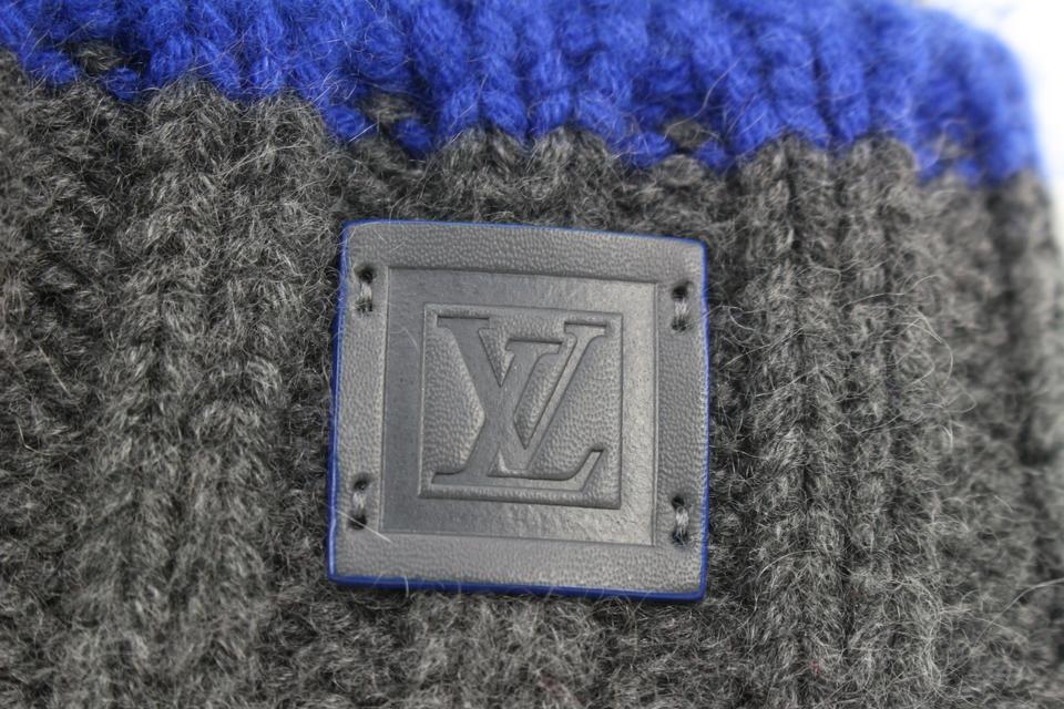 Louis Vuitton Grey x Blue Damier Knit Cashmere Helsinki Beanie Skull Cap Hat 46lv22s