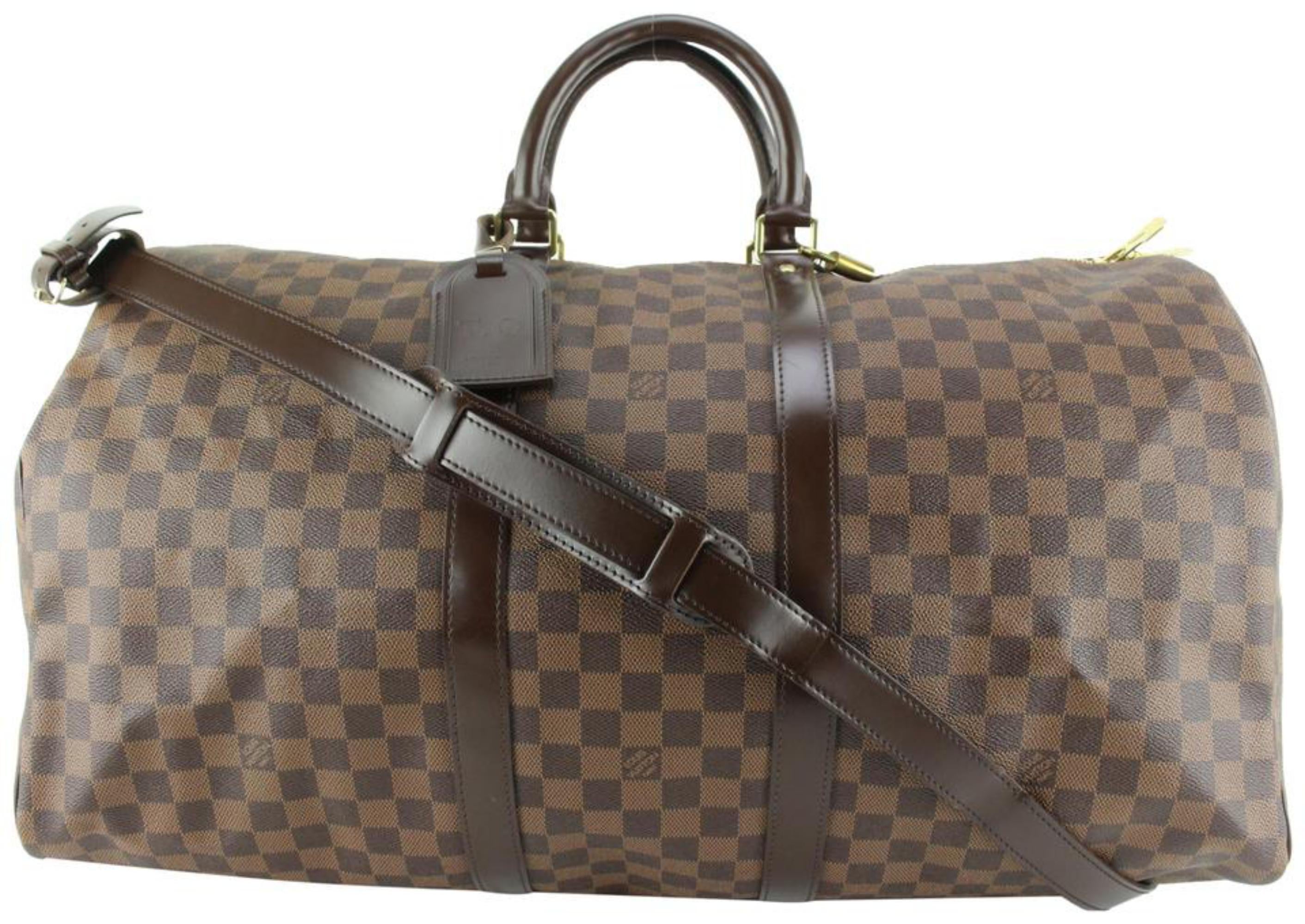 Louis Vuitton Damier Ebene Keepall Bandouliere 55 Duffle Bag (SHF-2376 –  LuxeDH