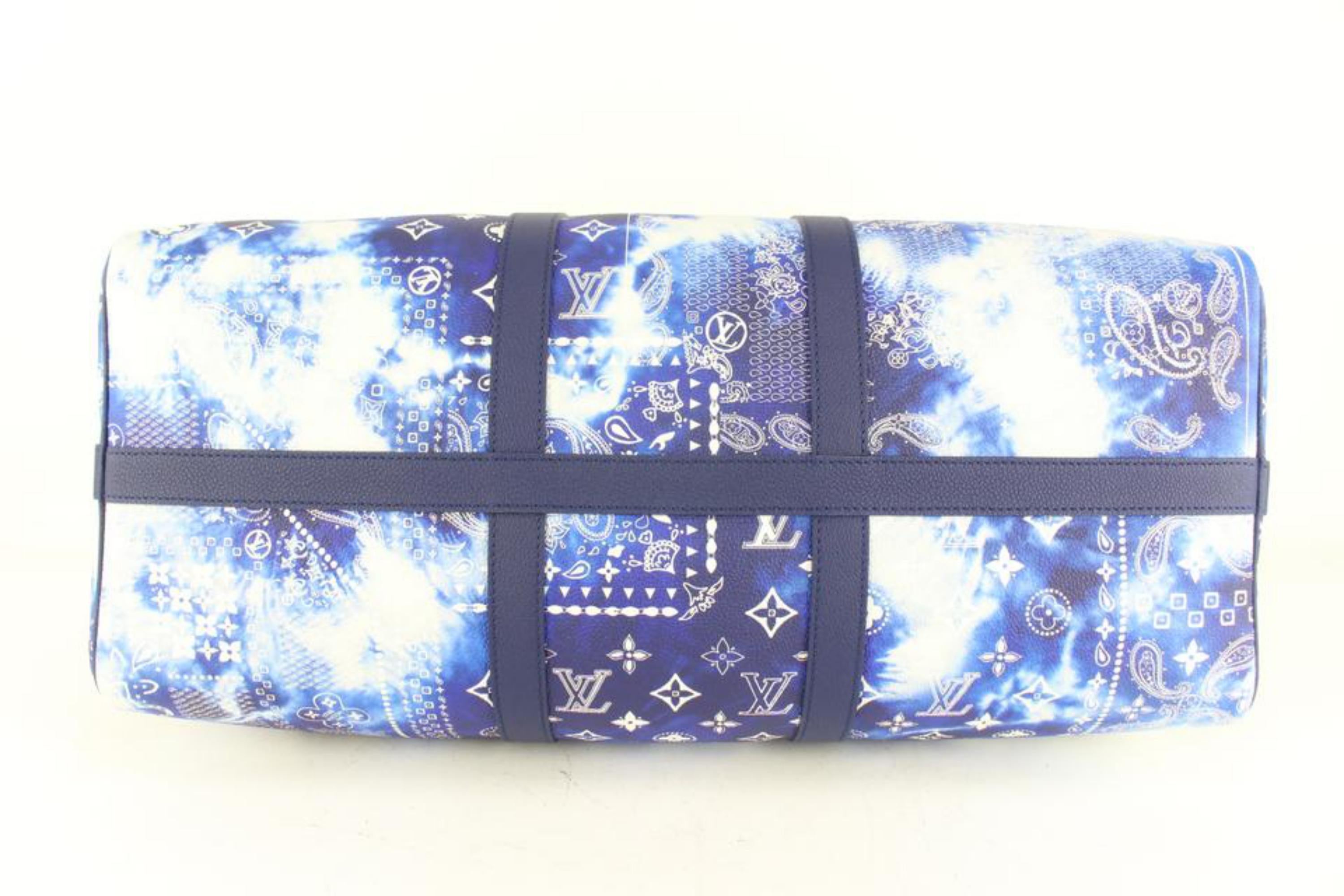 LOUIS VUITTON Monogram Bandana Mini Keepall Bag Charm Key Holder Blue  1140761