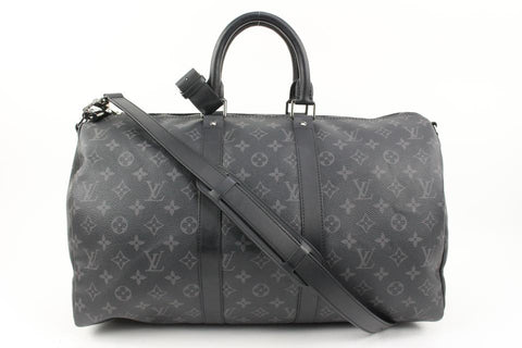 Louis Vuitton Black Monogram Eclipse Keepall Bandouliere 45 Duffle with Strap7lv126s