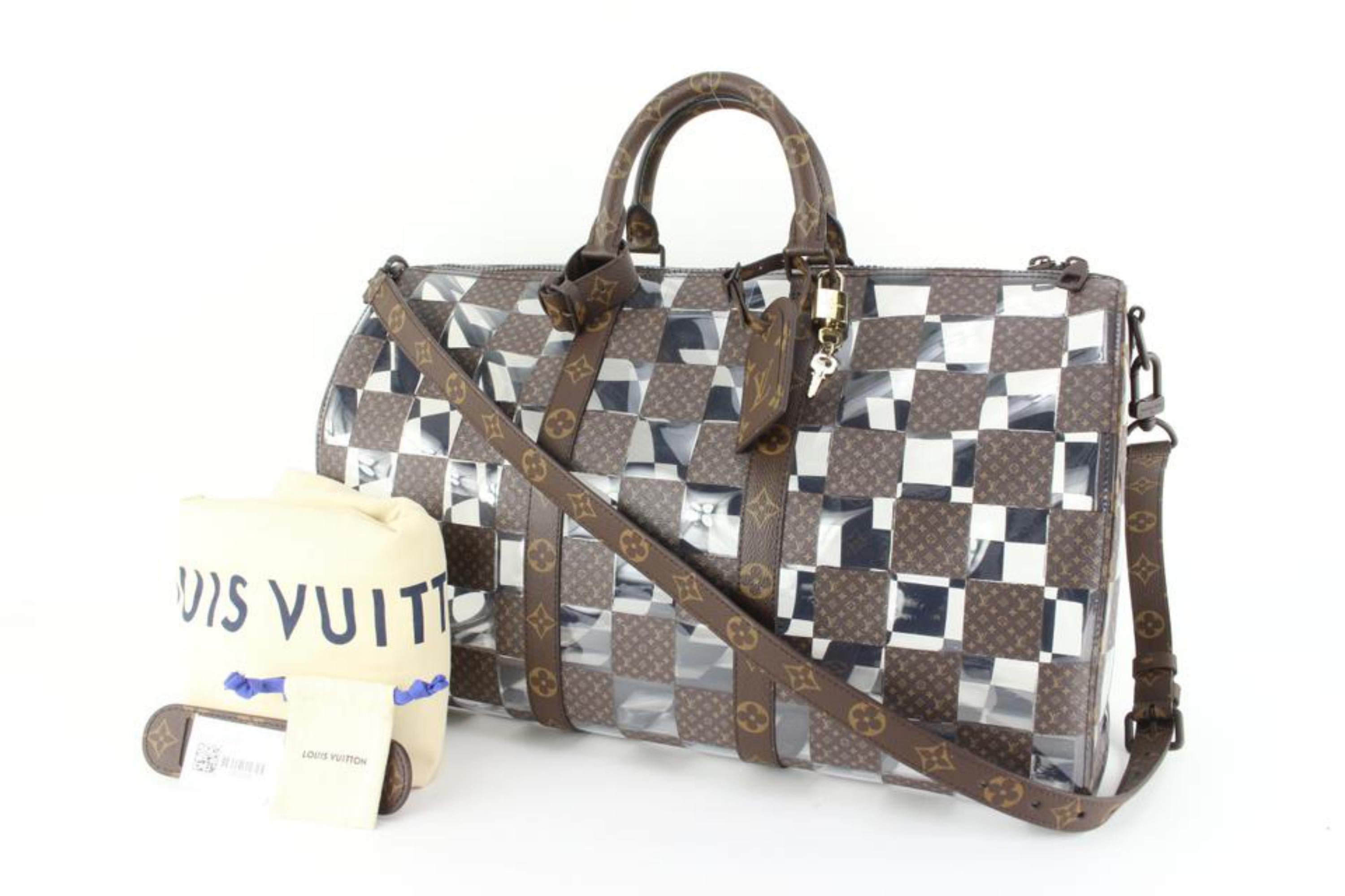 Louis Vuitton Transparent Vinyl And Monogram Canvas Chess Keepall 25  Bandouliere Bag - Yoogi's Closet