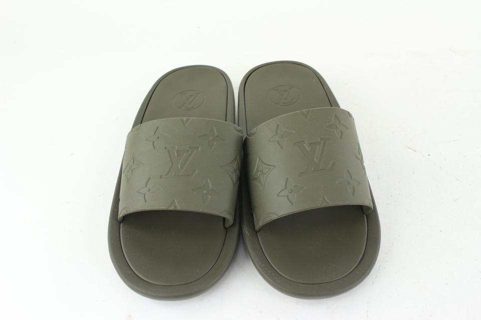 LOUIS VUITTON Monogram Sunbath Flat Mule Sandals 37 Kaki 1212013