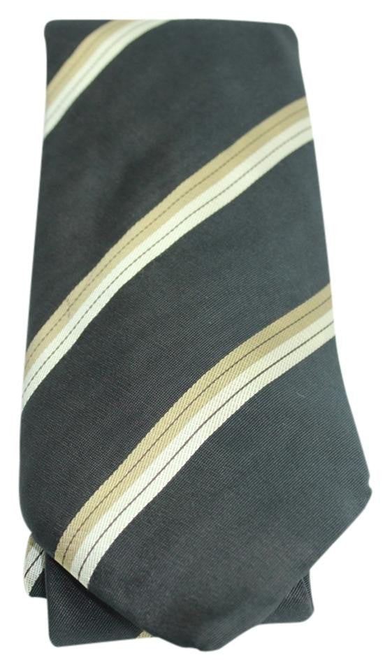Louis Vuitton Black Tie with Horizontal Taupe Stripes