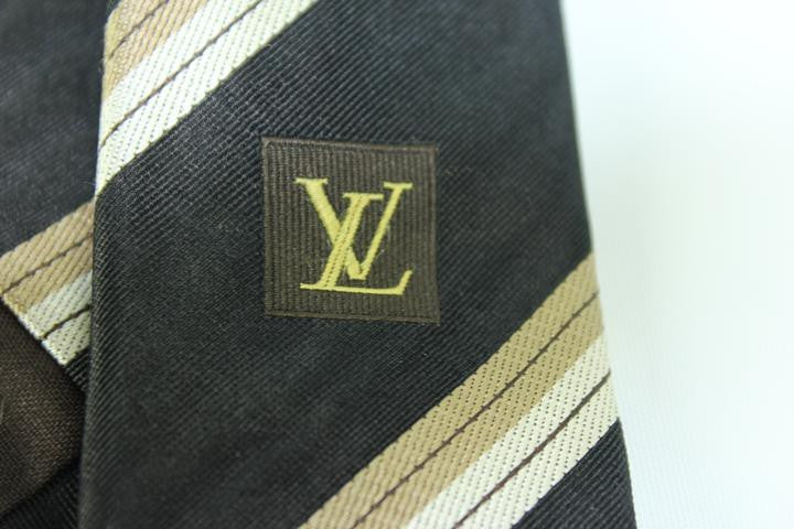 Louis Vuitton Black Tie with Horizontal Taupe Stripes TELM7