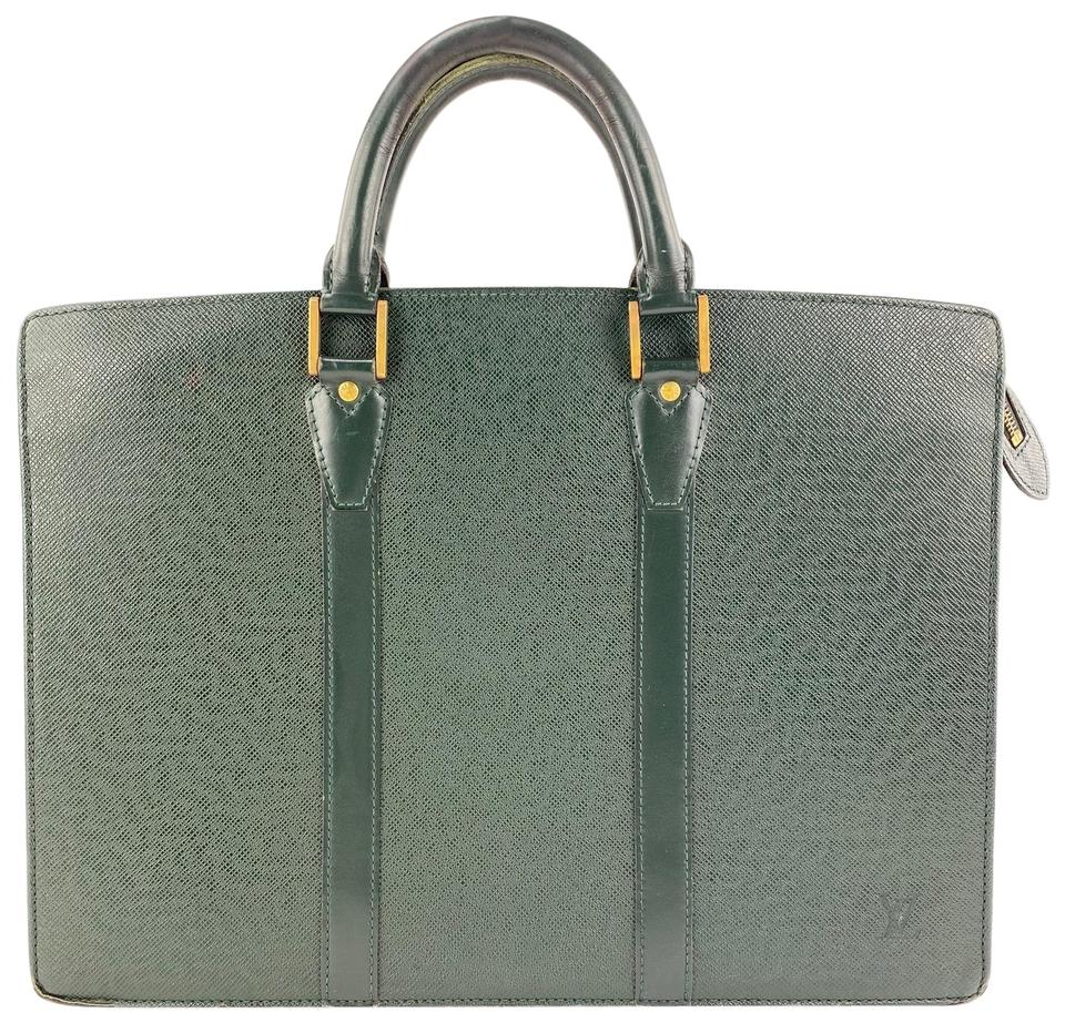 louis vuitton lozan attache briefcase 40lvl1125 green leather laptop bag 0 1 960 960