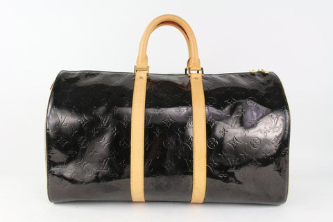 Louis Vuitton Black Monogram Vernis Mercer Keepall Boston Duffle Bag 1025lv11
