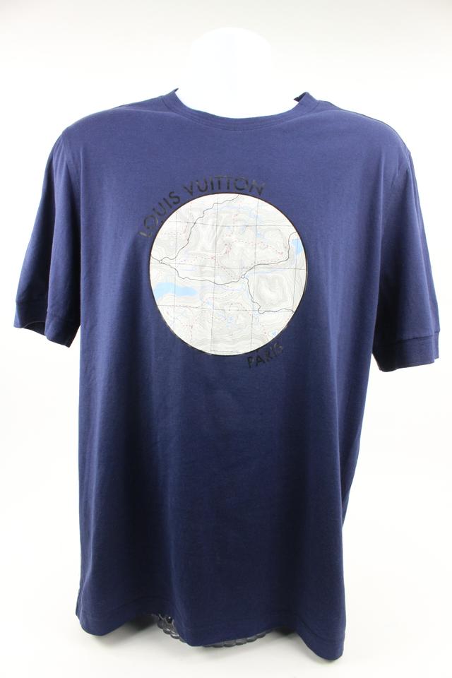 Louis Vuitton Men's Large Navy Paris Topographical Map Globe T-Shirt Tee Sh125lv21