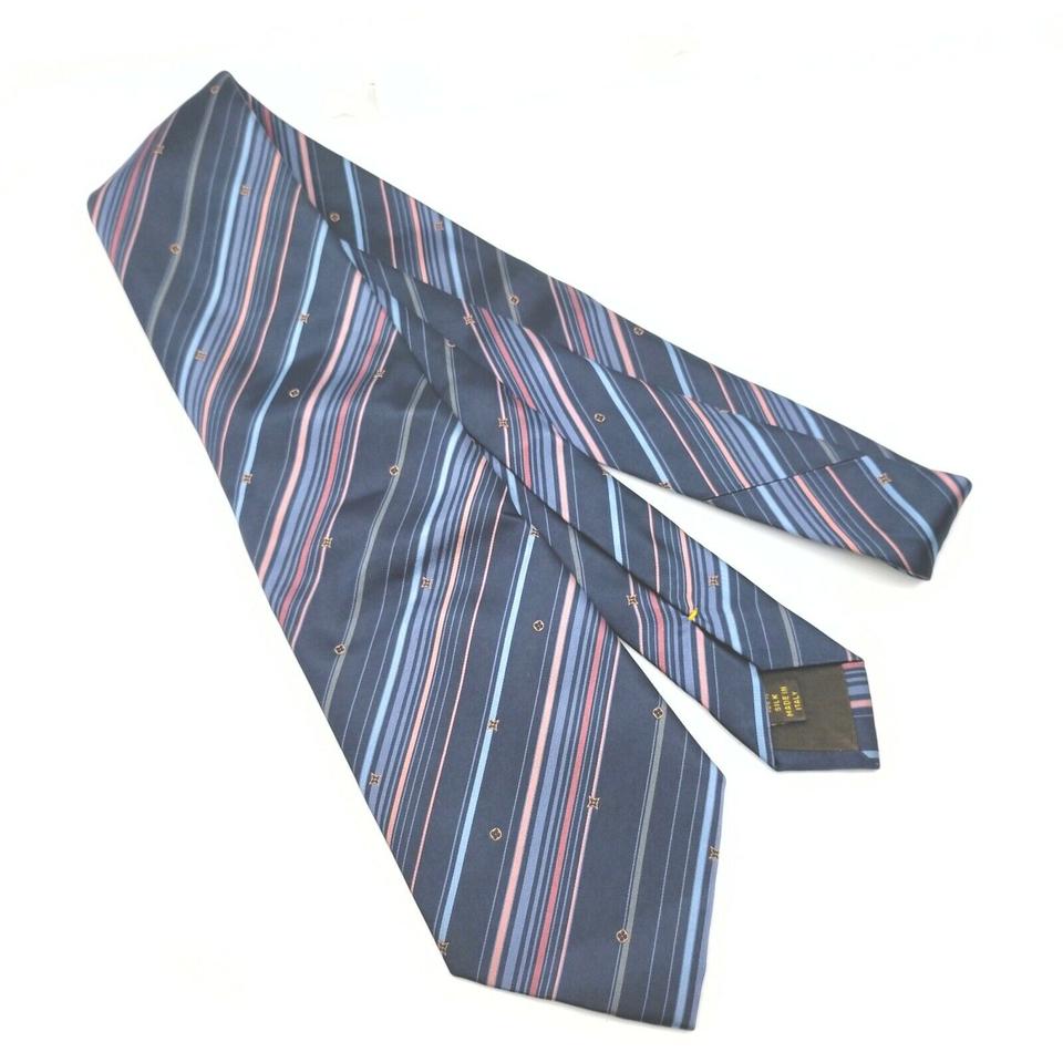 Louis Vuitton Navy Blue Silk Stripe Neck Tie 862644
