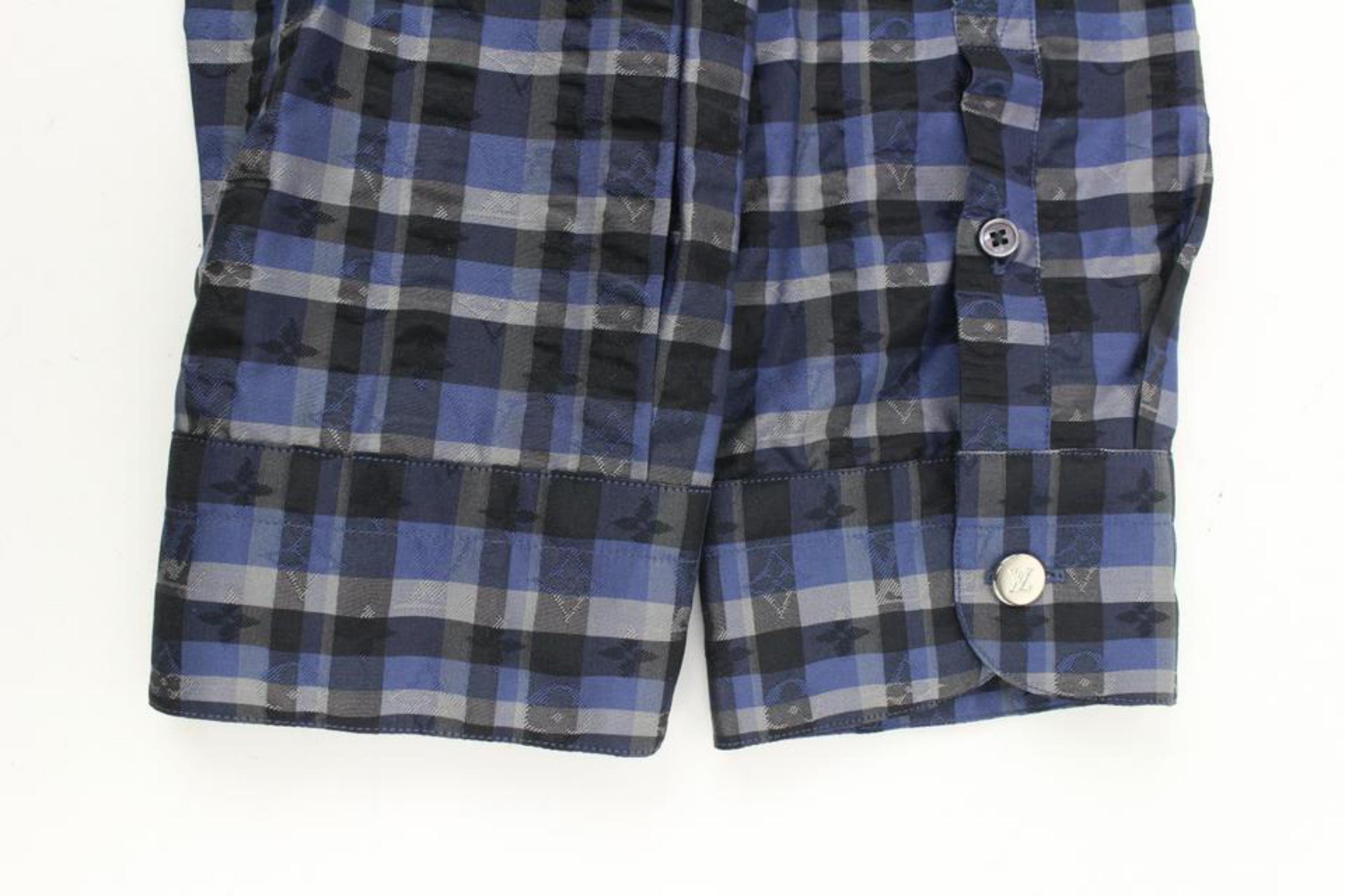 Louis Vuitton Men's XXL Blue Black LV Monogram DNA Long Sleeve Button Shirt  ref.547003 - Joli Closet