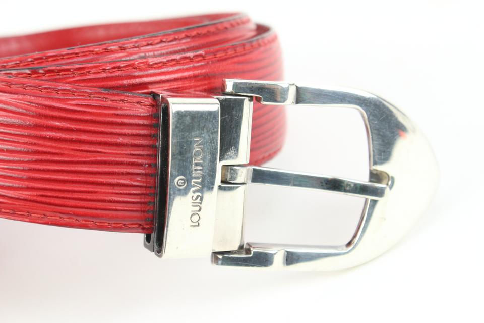 Louis Vuitton 85/34 Red Epi Leather Ceinture Belt Silver Buckle ref.623581  - Joli Closet