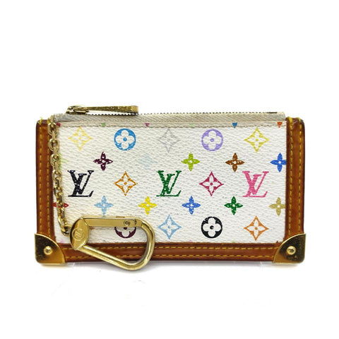 Louis Vuitton White Monogram Multicolor Key Pouch Pochette Cles Keychain 863509