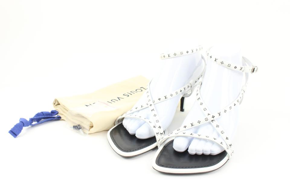 Louis Vuitton White Patent Leather Strappy Fleur Wedge Sandals Size 9/39.5  - Yoogi's Closet