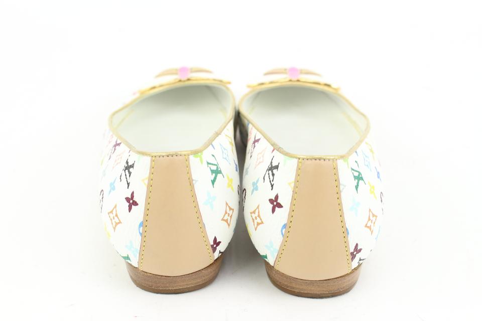 Louis Vuitton Size 34.5 White Multicolor Butterfly Ballerina Flats 46lk34