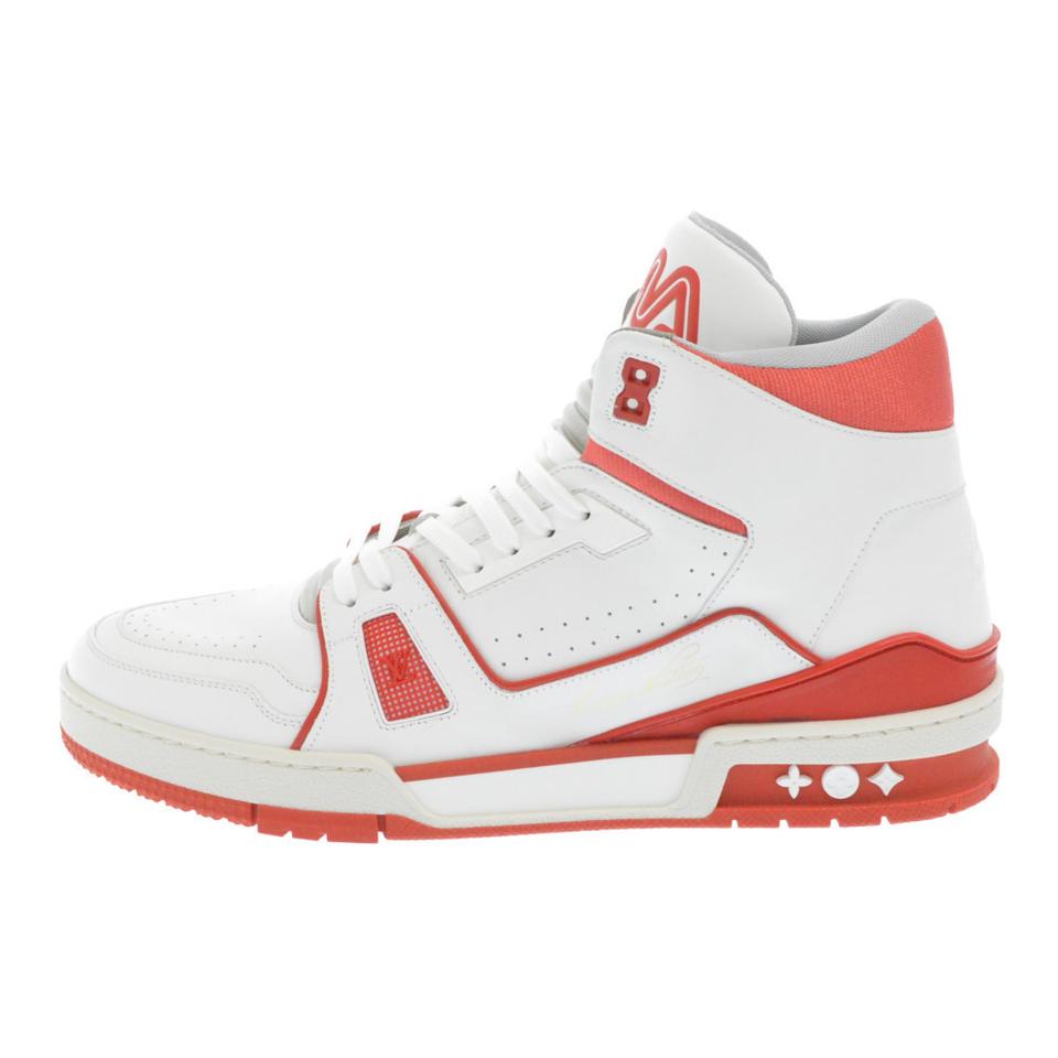 White Red LV Mid Top Trainer Sneaker