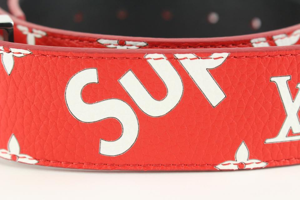 Louis Vuitton x Supreme LV x Supreme New Ultra Rare Red 110/44 Monogram Initiales Belt 129lv21