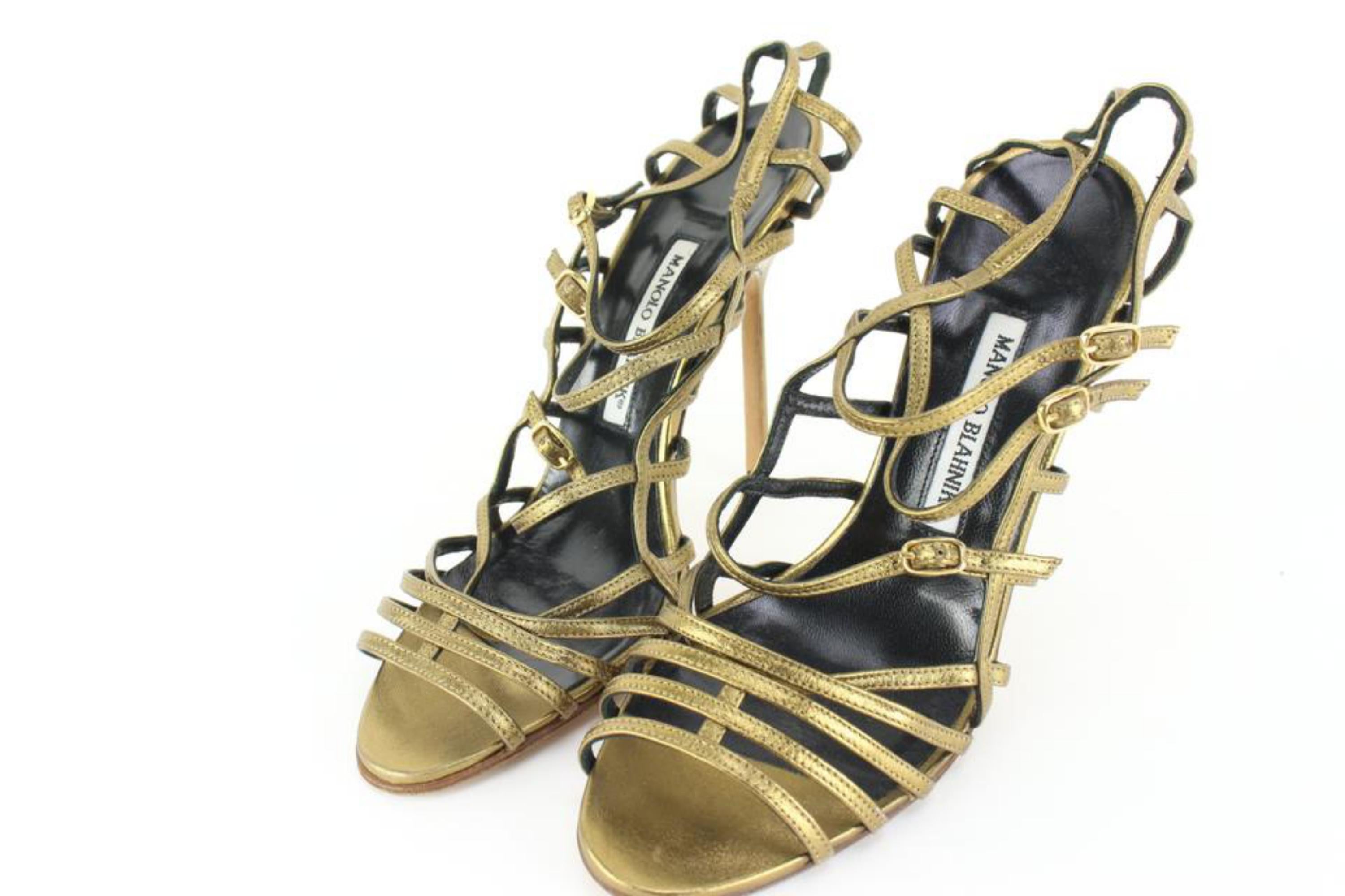 Rene Caovilla Shoe Jeweled T Strap Bronze Metal Heel 37.5 / 7.5 | Mightychic