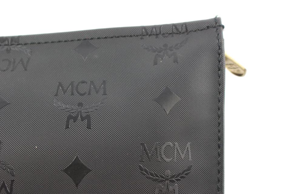Mcm Black Monogram Visetos Logo Toiletry Pouch Make Up Case Clutch 118m35