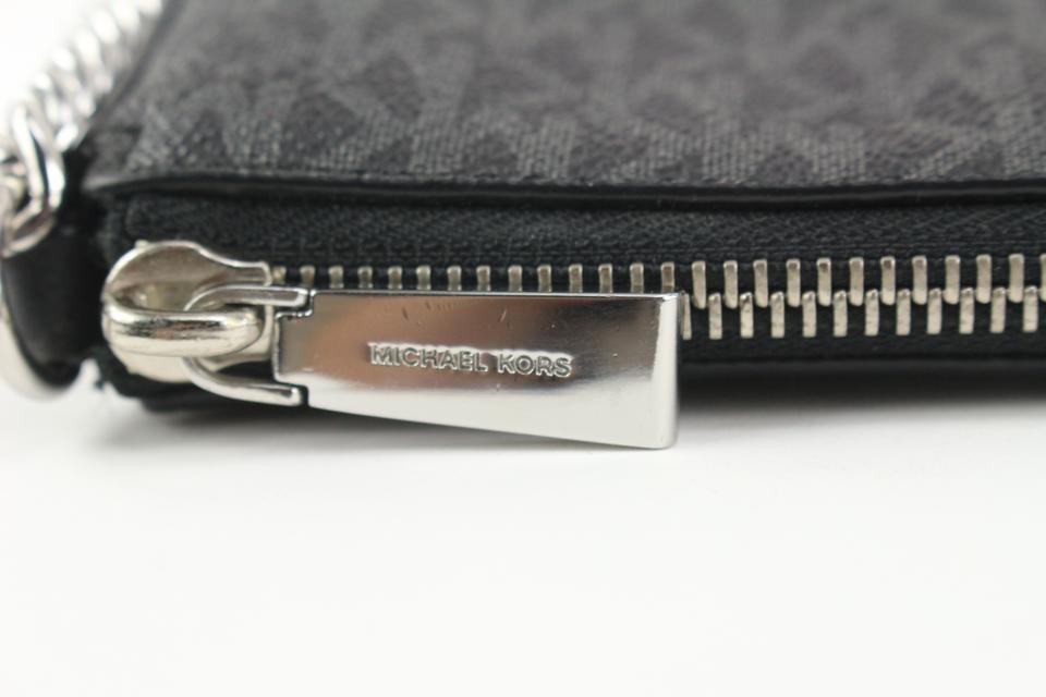 Michael Kors Black x Grey Monogram MK Jetset Chain Wallet Wristlet Pochette  3MK1029
