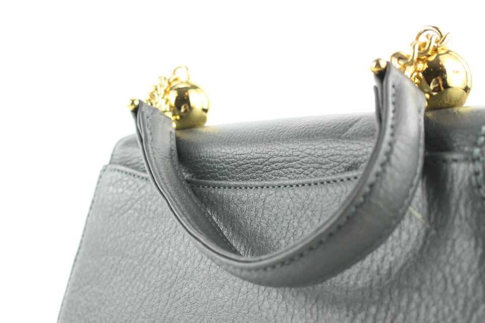 Mila Schon Grey Leather Top Handle Chain Flap Bag 673mil318 