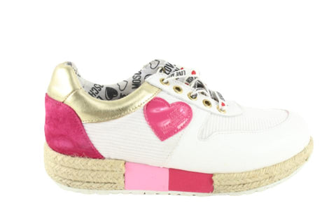 Moschino Women's 37 White x Fuchsia Love Heart Espadrille Sneaker 1224mo32