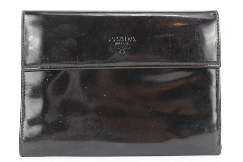 Prada Large Black Patent Flap Wallet 336pr224