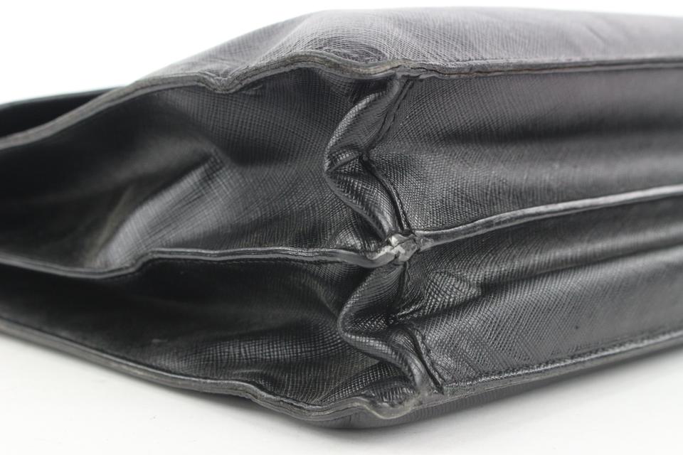 Prada Black Saffiano Cuir Leather Briefcase Prada