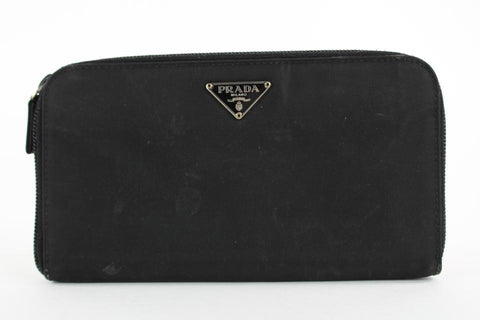 PRada Black Tessuto Nylon Zip Around Continental Wallet Zippy 20pr1230