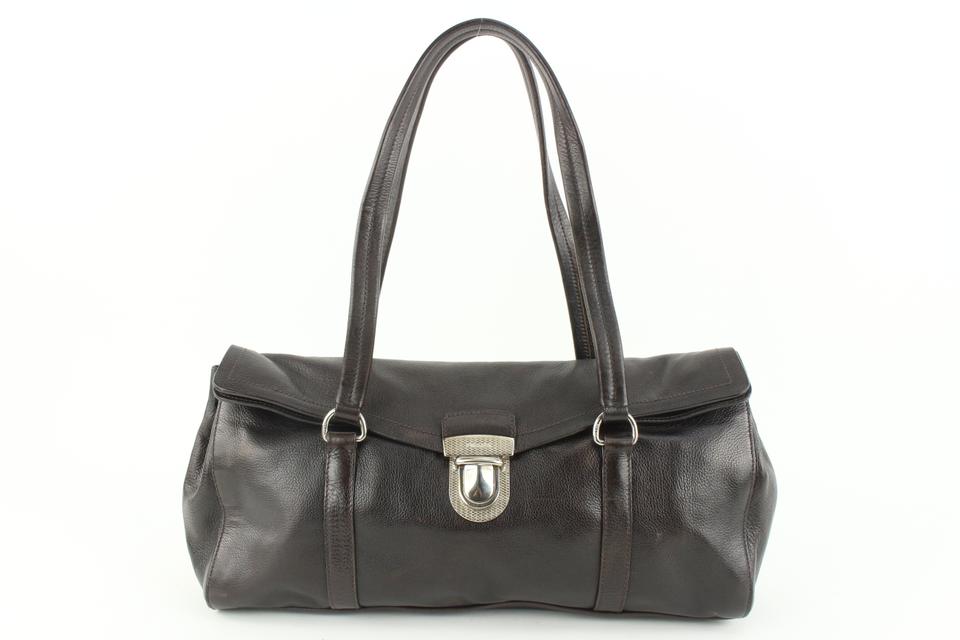 Prada Dark Brown Leather East West Boston Shoulder bag 14p5