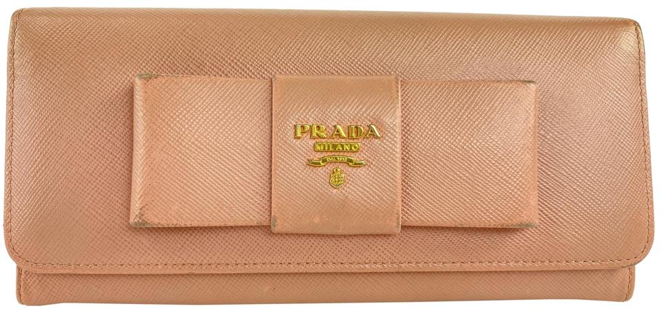 Prada Pink Saffiano Leather Bow Flap Wallet 22PRL1125