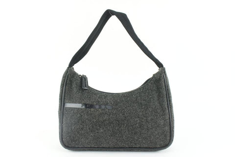 Prada Charcoal Grey Wool Mini Hobo Shoulder Bag 13p36