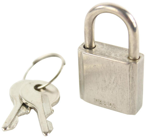Prada Ultra Rare Brushed Silver Metal Padlock and Key Lock Set Cadena 18pr12