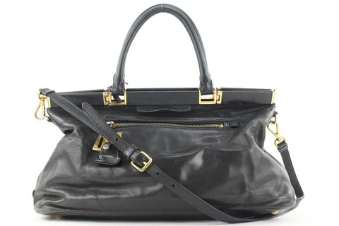 Prada Black Leather Top Handle 2way Shoulder Bag 48pr125