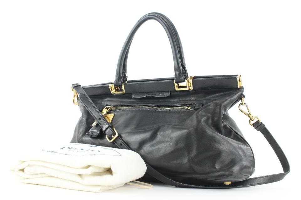Leather Shoulder Bag in Black - Prada