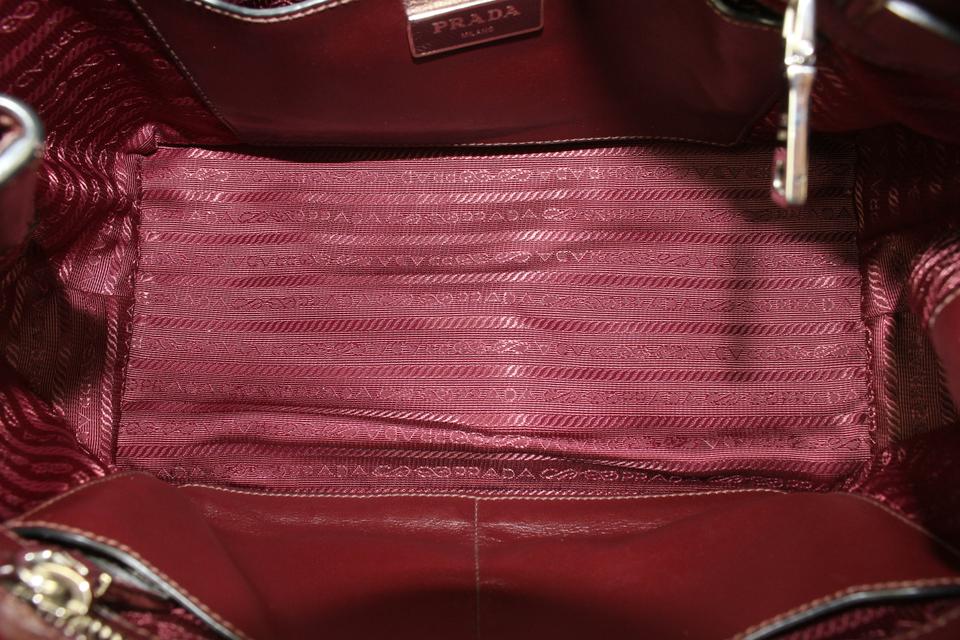 Double leather tote Prada Burgundy in Leather - 33390166