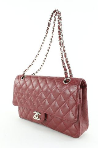 Chanel Dark Red Burgundy Quilted Caviar Medium Double Flap Classic SHW 1CC1202