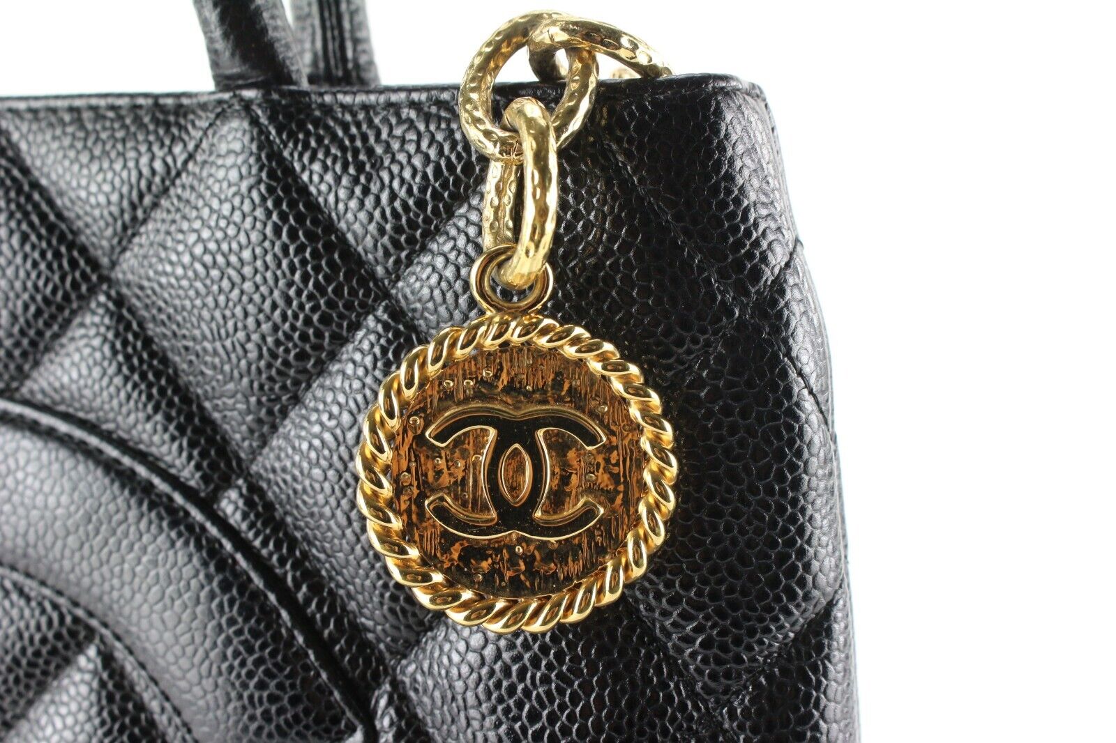 Chanel Black Quilted Caviar Leather Medallion Tote Chanel